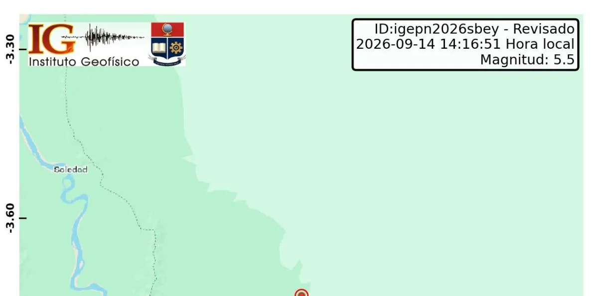 Temblor de 5,5 se reportó en la frontera de Ecuador con Perú la tarde del 14 de septiembre