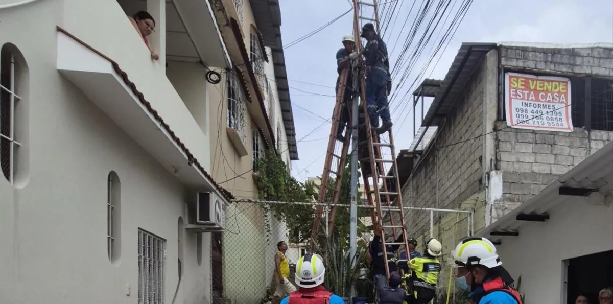 Trabajador municipal en Guayaquil terminó colgado de una escalera tras recibir una descarga eléctrica