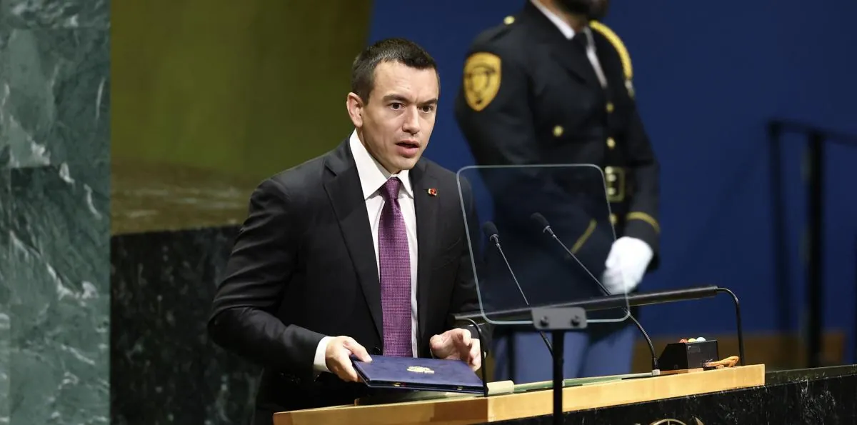 Daniel Noboa en la Asamblea General de la ONU: "Ningún Estado derrota solo a un enemigo que no conoce fronteras"